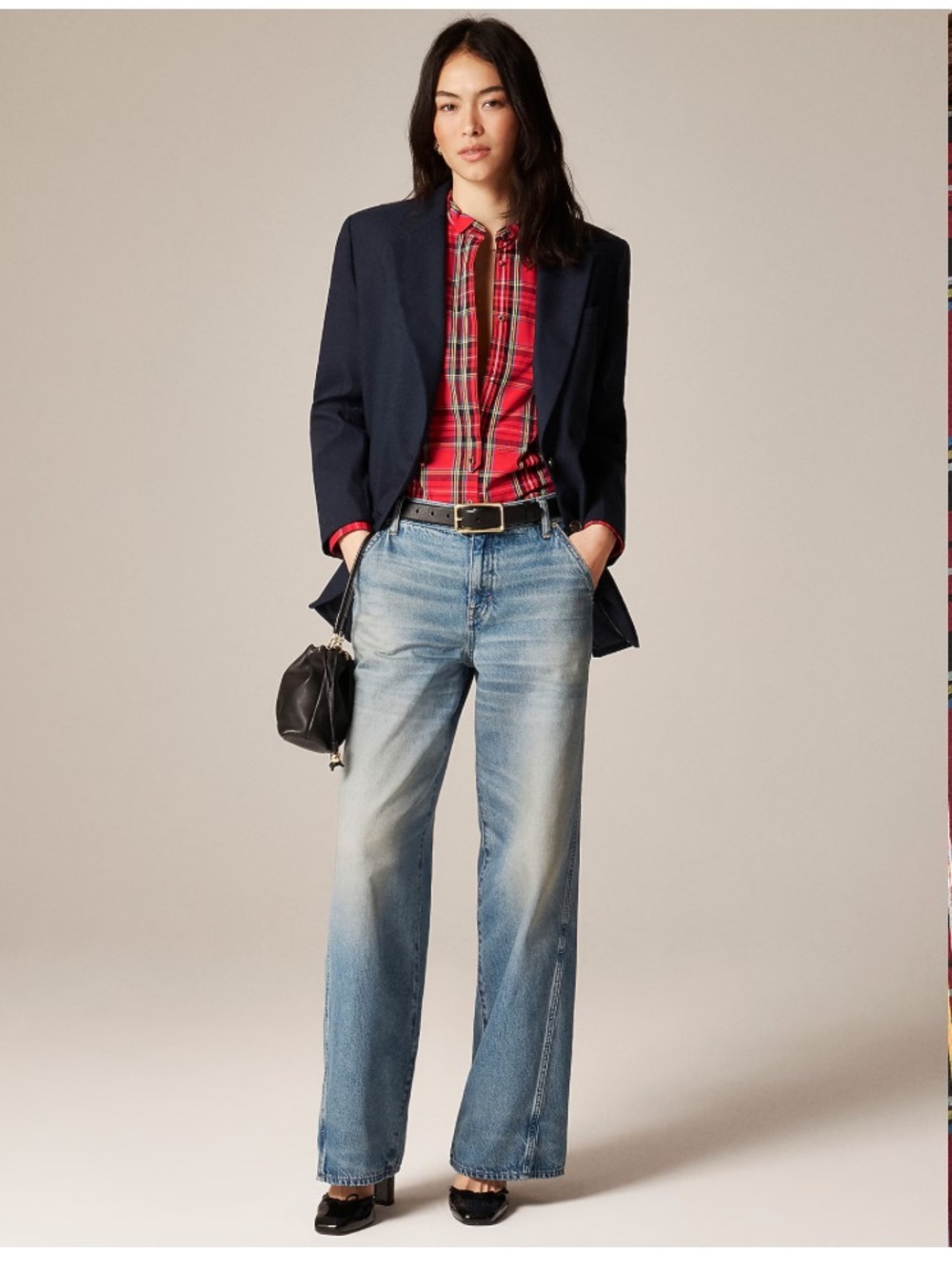 J. Crew Jules tuxedo shirt in tartan cotton poplin - Vintage Red Multi